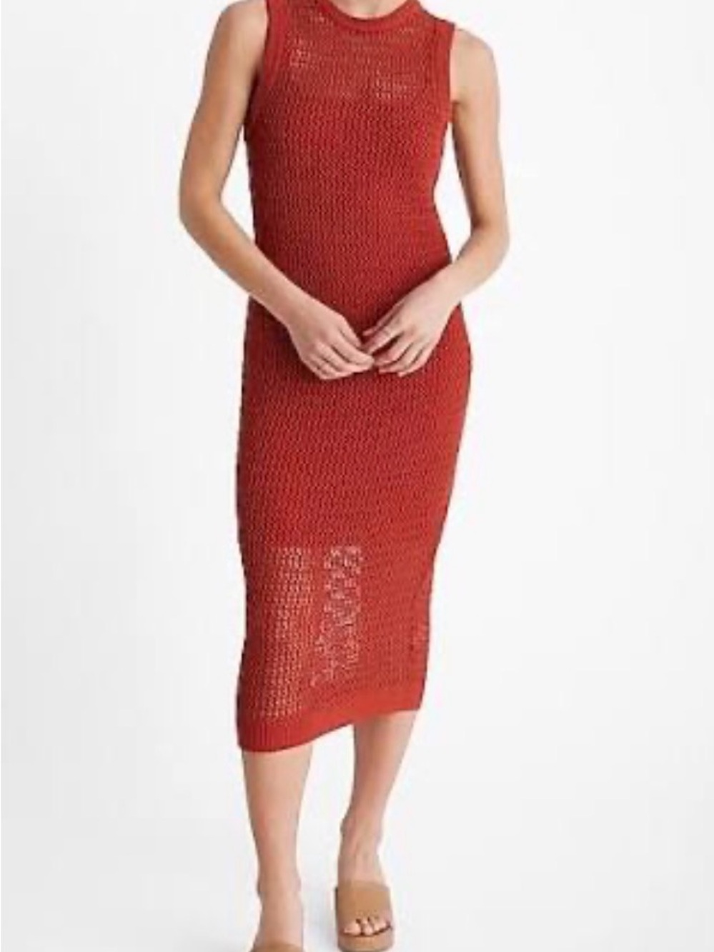 Express Rust Orange Sleeveless Crochet Midi Dress
